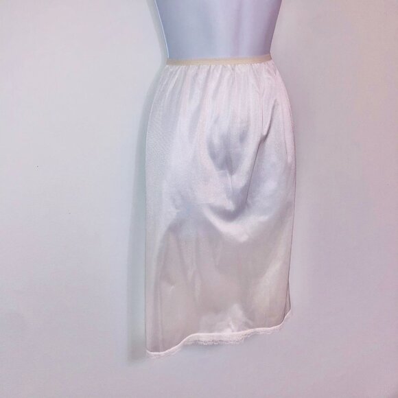 Vintage Womens L White Half Slip Lace Trim Elastic Waist Side Slit - Picture 5 of 9
